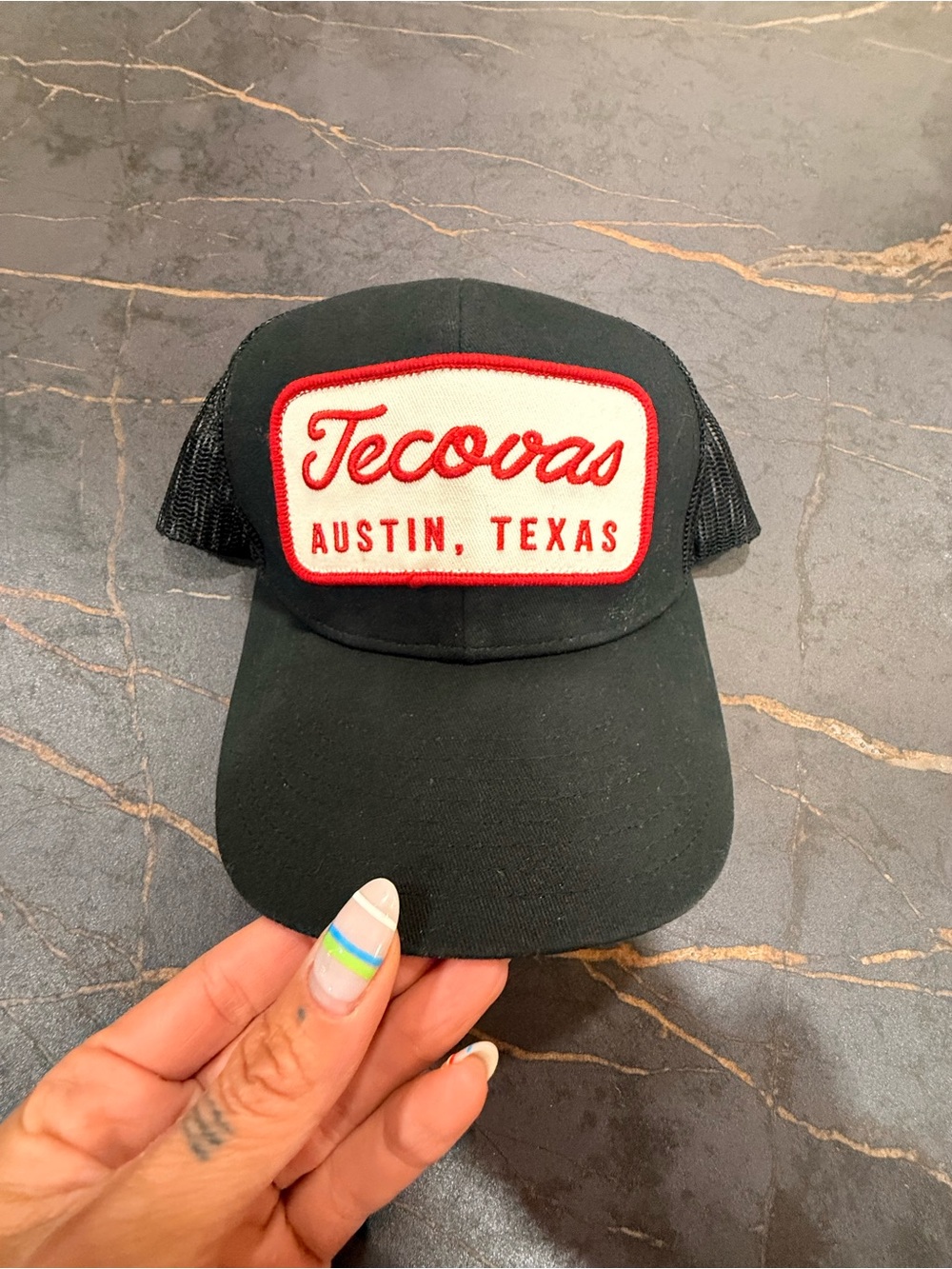Tecovas Black Hat with White Gas Station Patch